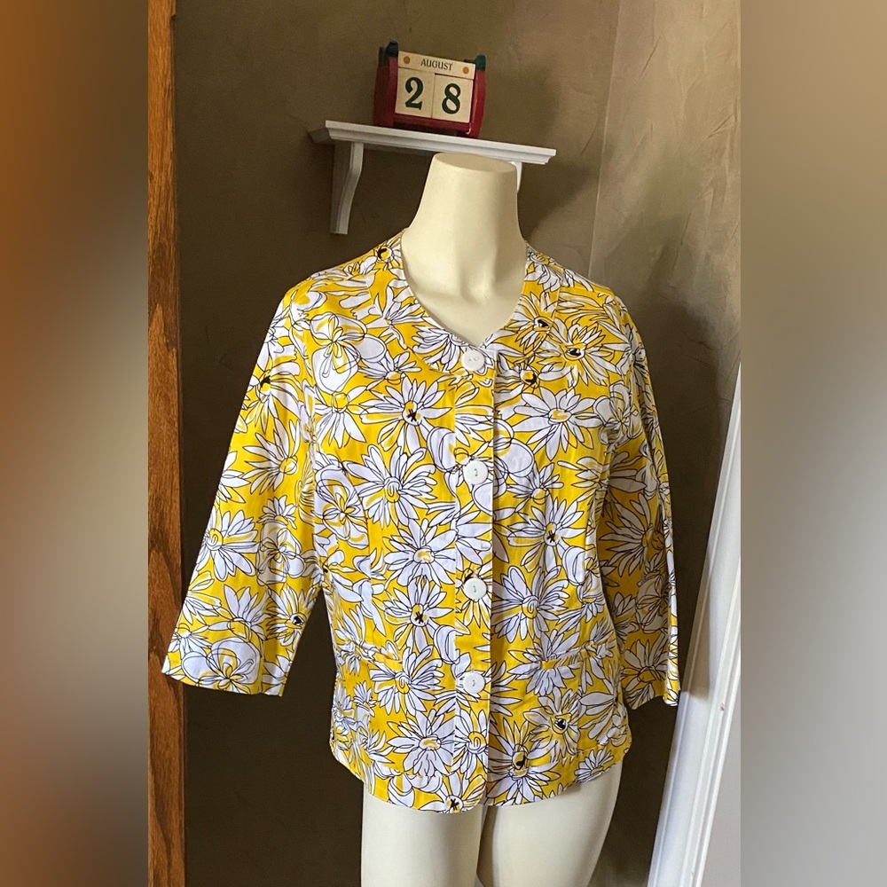 Horizon by Allison Lane Women’s PXL Yellow Dressy Blazer Jacket Daisy Flower